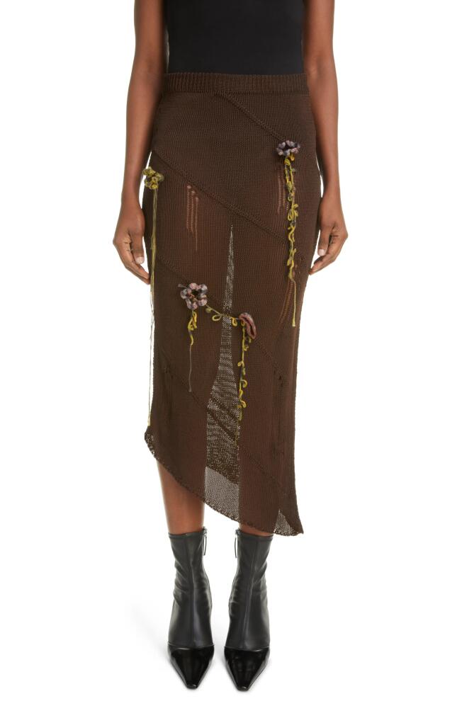 Acne Studios Keelah Floral Appliqué Distressed Knit Skirt in Chocolate Brown Cover