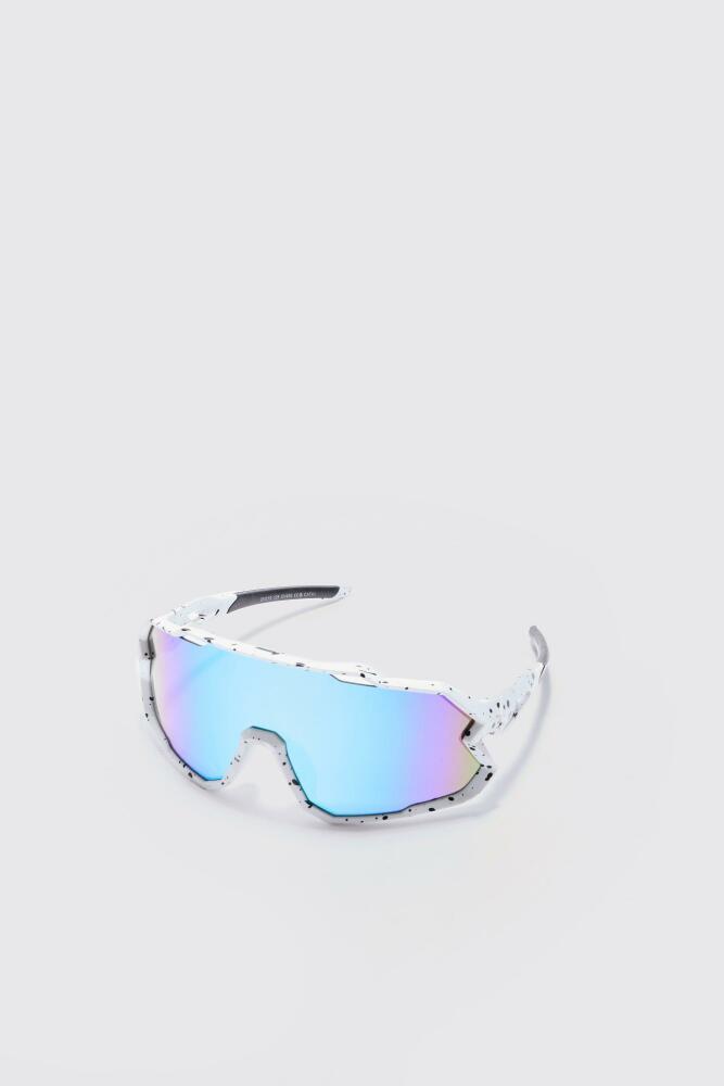 boohoo Mens Mirror Lens Visor Sunglasses In White Cover