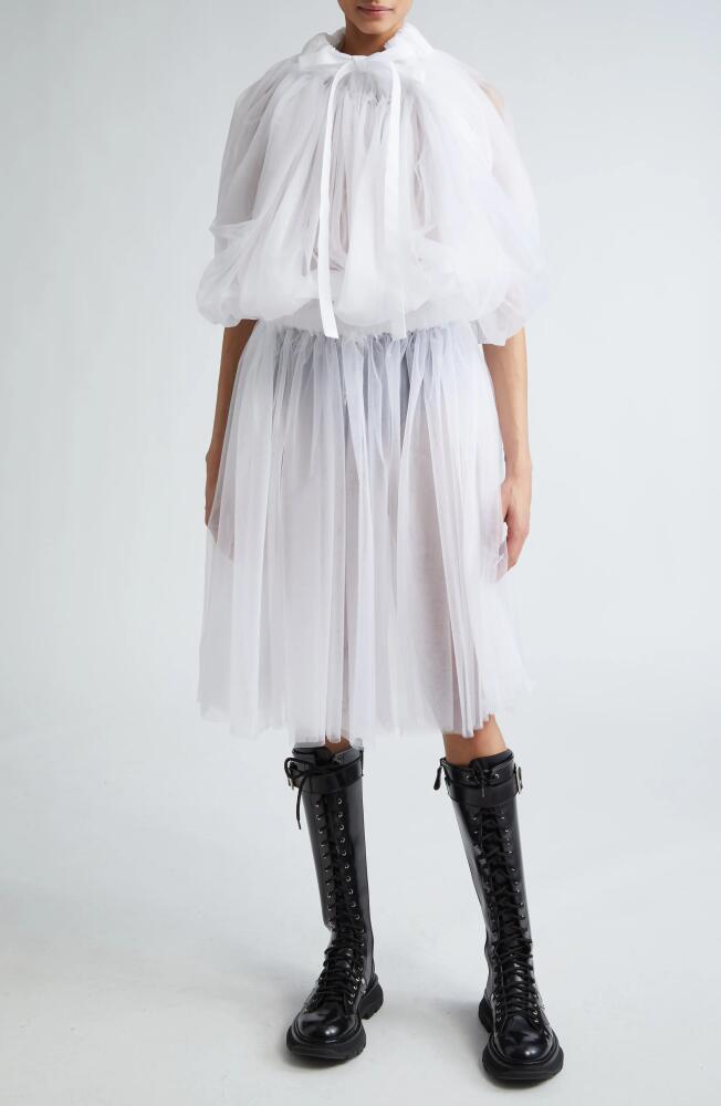 Noir Kei Ninomiya Gathered Drop Waist Sleeveless Tulle Dress in White Cover