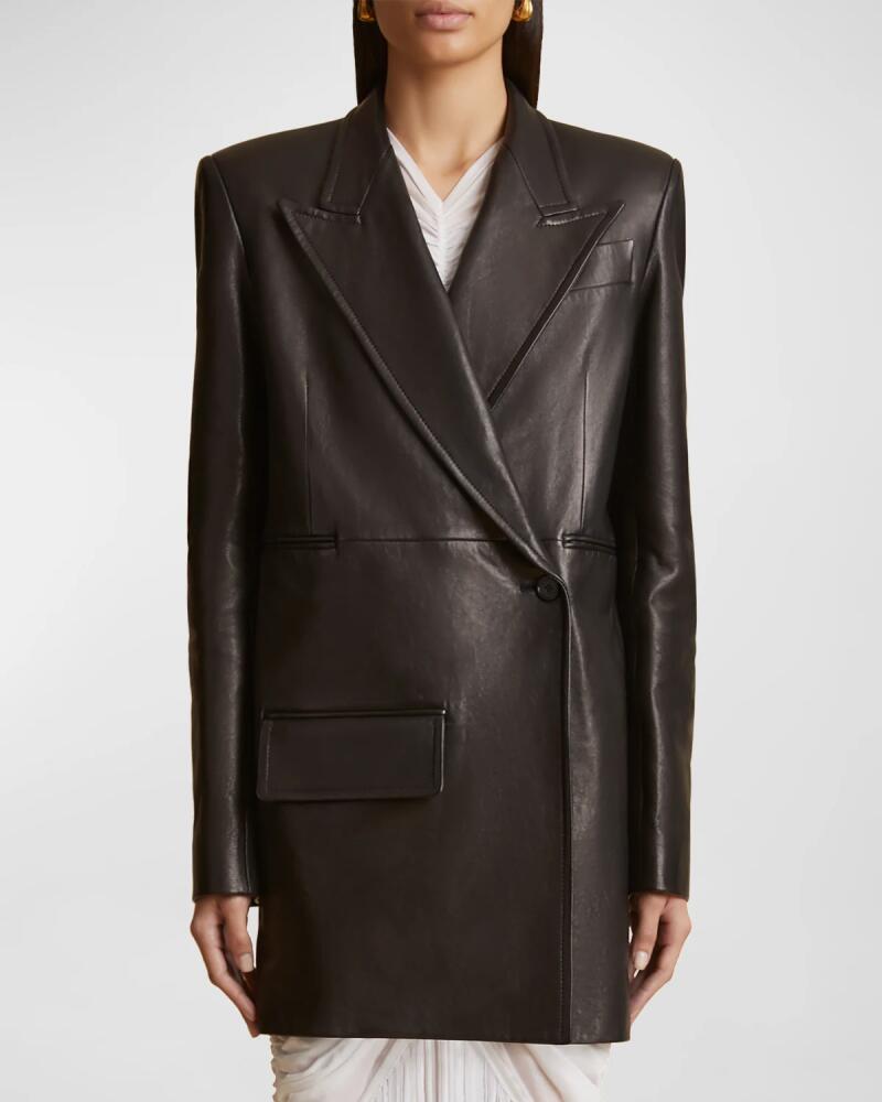 Khaite Jacobson Textured Leather Double-Breasted Blazer Jacket Cover