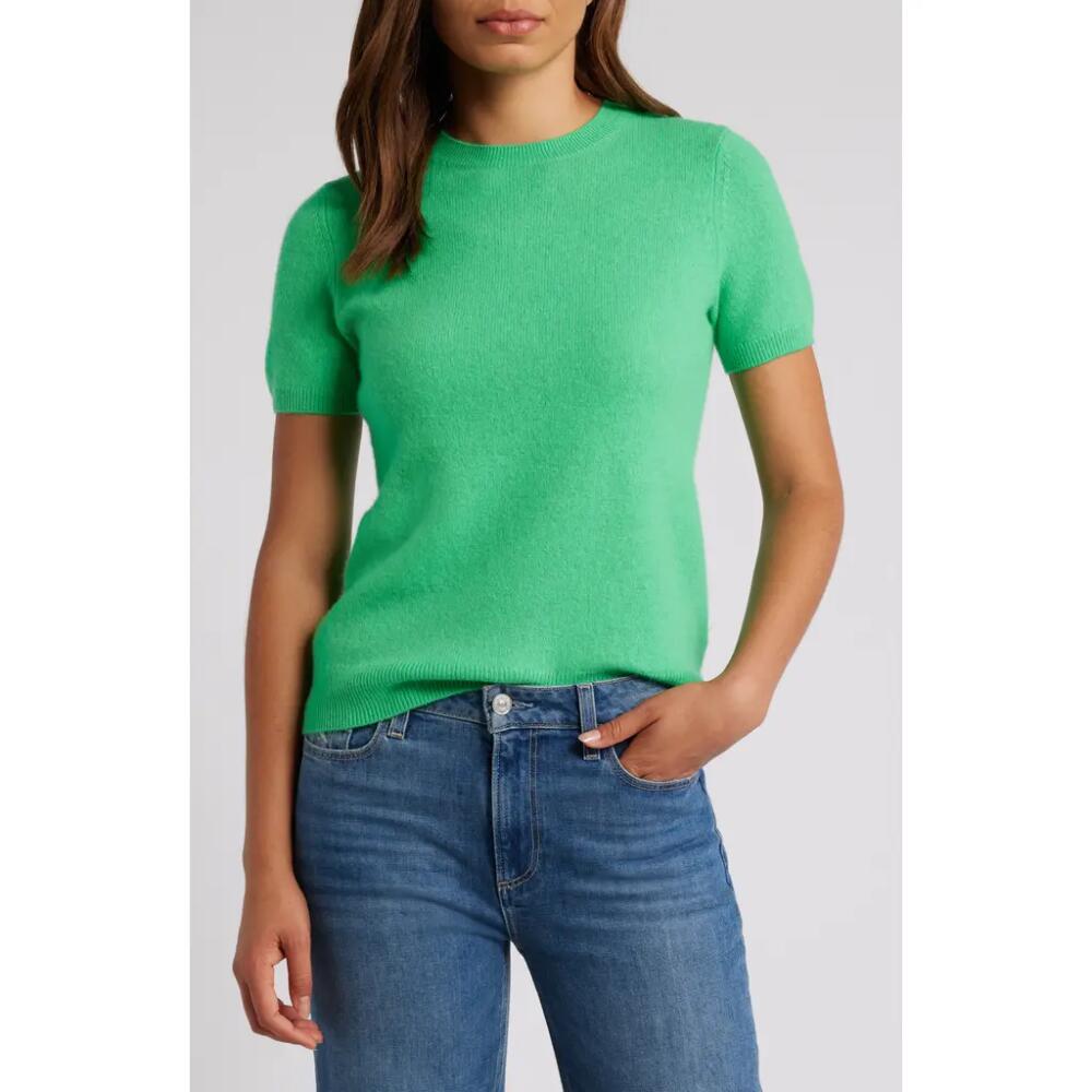 caslon(r) Short Sleeve Cashmere Sweater in Green Bright Cover