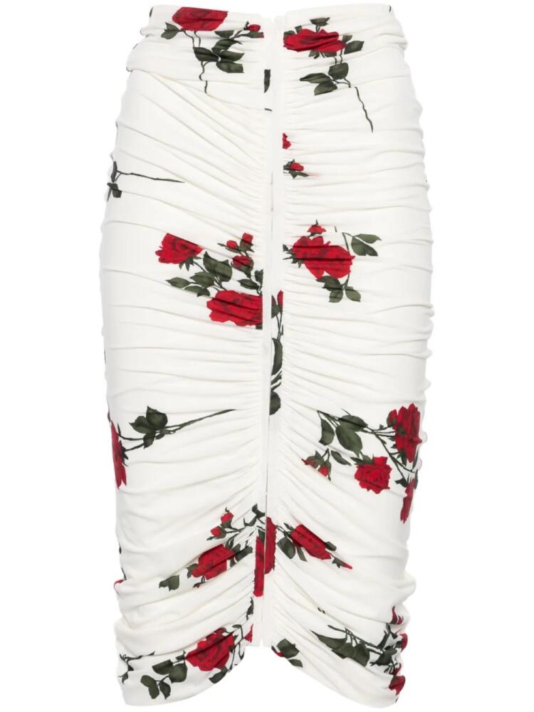 Magda Butrym rose-print ruched midi skirt - White Cover