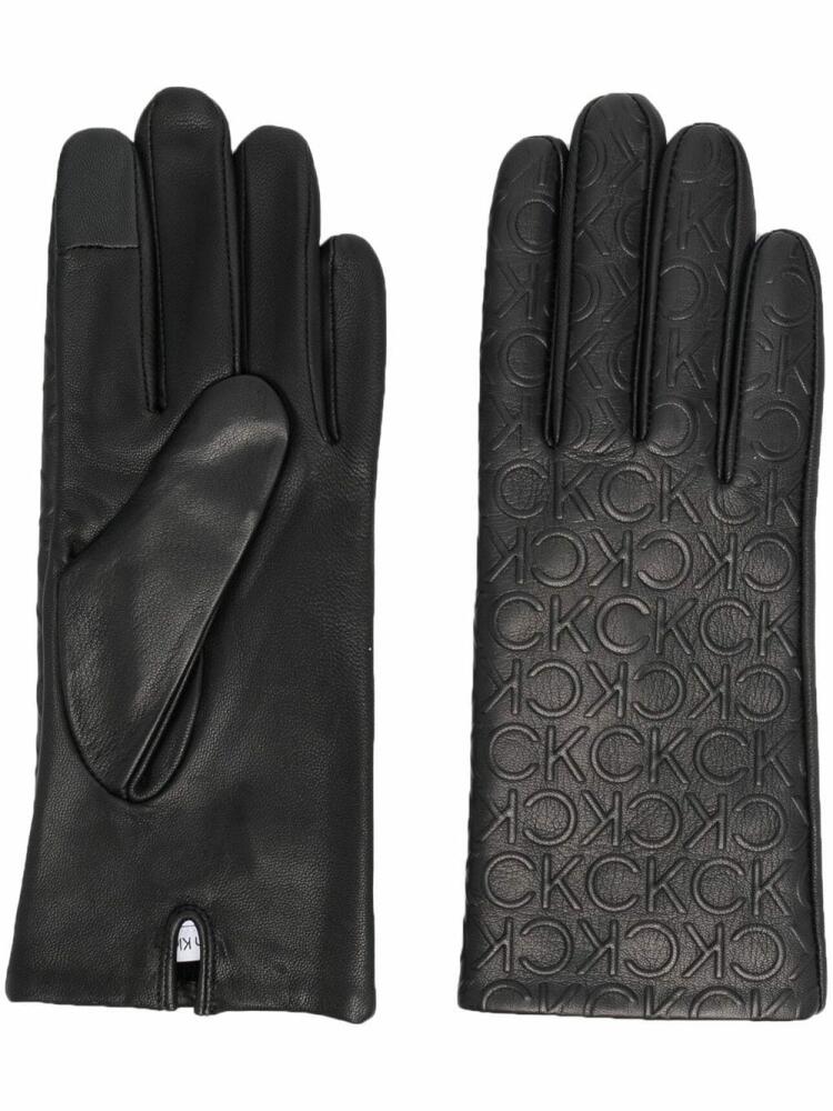 Calvin Klein logo-embossed leather gloves - Black Cover