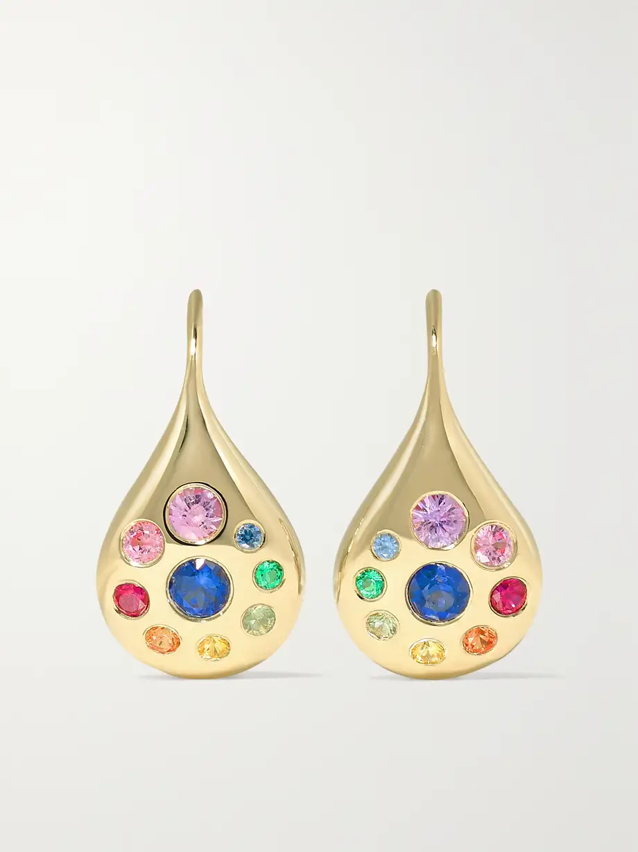 Brent Neale - Petal Small 18-karat Gold, Sapphire And Emerald Earrings - Multi Cover