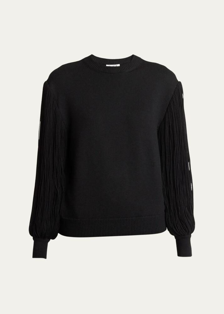 ALAIA Slit Fringe Sleeve Wool Crewneck Sweater Cover