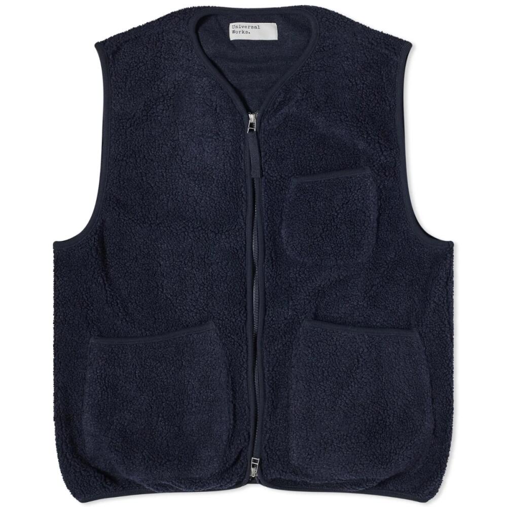 Universal Works Men's Mountain Fleece Zip Gilet in Navy Cover