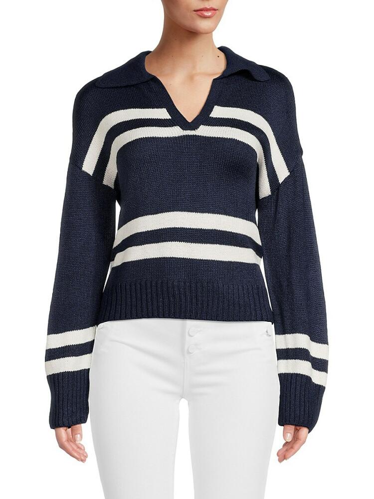 Design 365 Women's Stripe Polo Sweater - Midnight Blue Cover