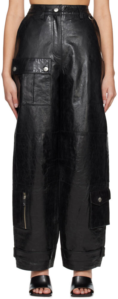 REMAIN Birger Christensen Black Crinkled Leather Pants Cover