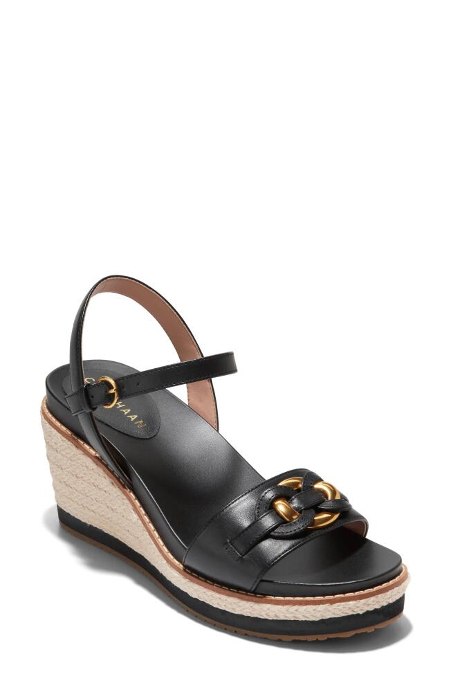 Cole Haan Cloudfeel Espadrille Wedge Sandal in Black Leather Cover