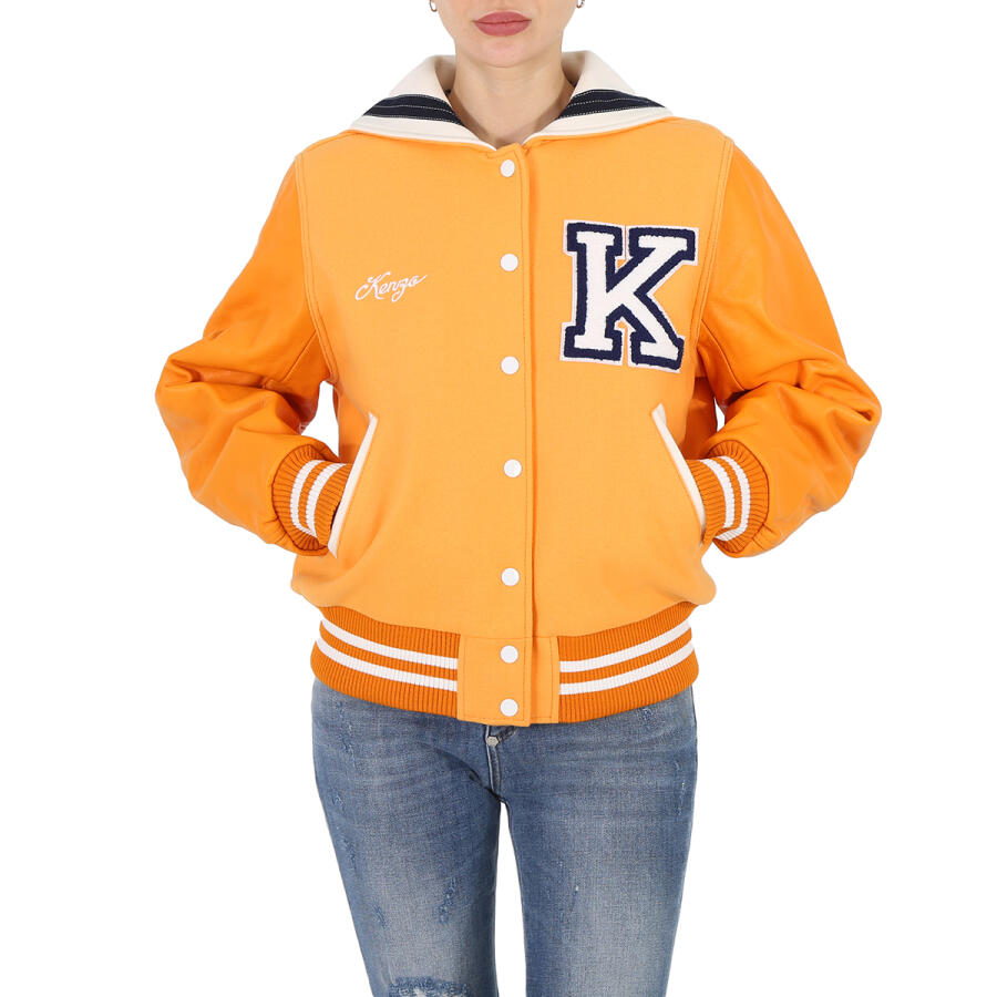 Kenzo Ladies Apricot Varsity Wool And Leather Jacket Cover