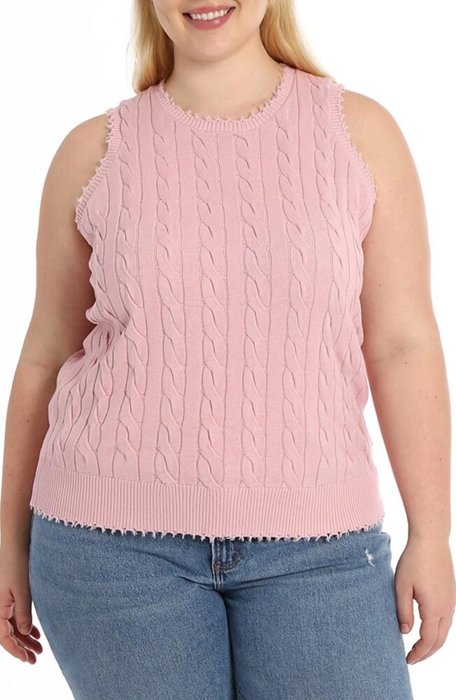 MINNIE ROSE Frayed Cable Knit Cotton Sweater Tank in Pink Pearl Cover