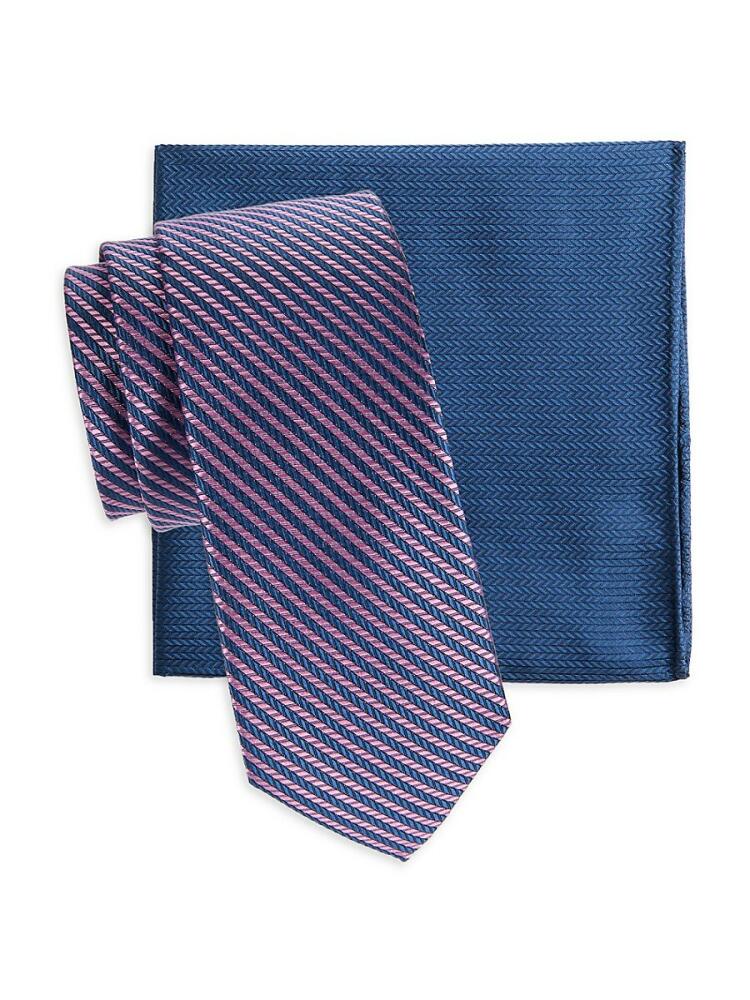 Saks Fifth Avenue Men's 2-Piece Silk Tie & Pocket Square Set - Navy Pink Cover