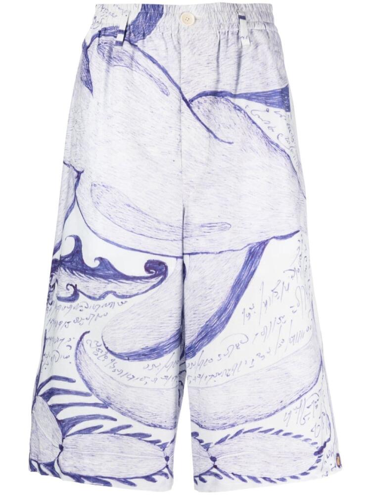 LEMAIRE graphic-print below-knee shorts - White Cover