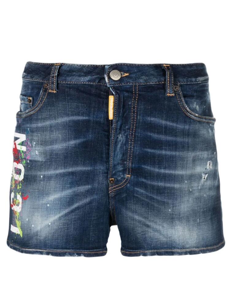 DSQUARED2 Icon paint-splatter denim shorts - Blue Cover