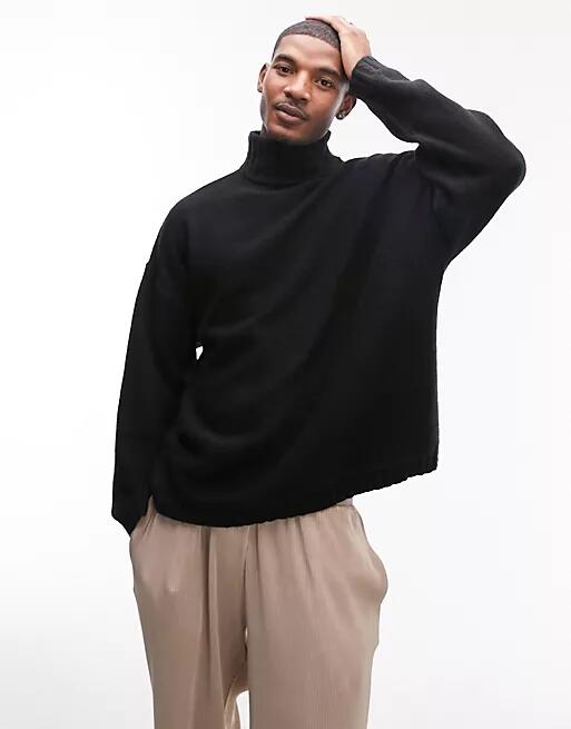 Topman cable detail mock neck sweater in black Cover