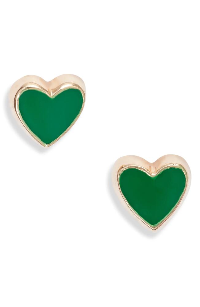 Anzie Enamel Heart Stud Earrings in Green Cover