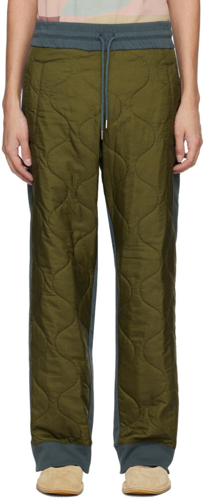 Dries Van Noten Blue & Khaki Quilted Sweatpants Cover