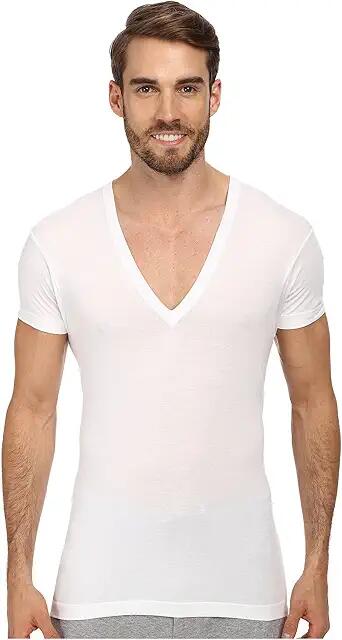 2(X)IST Pima Slim Fit Deep V-Neck T-Shirt (White) Men's T Shirt Cover