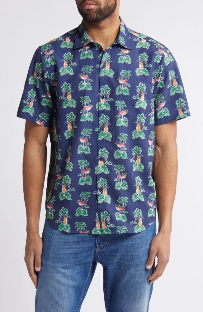 Tommy Bahama Bahama Coast Cocktail Nation Short Sleeve Stretch Button-Up Shirt in Island Navy Cover