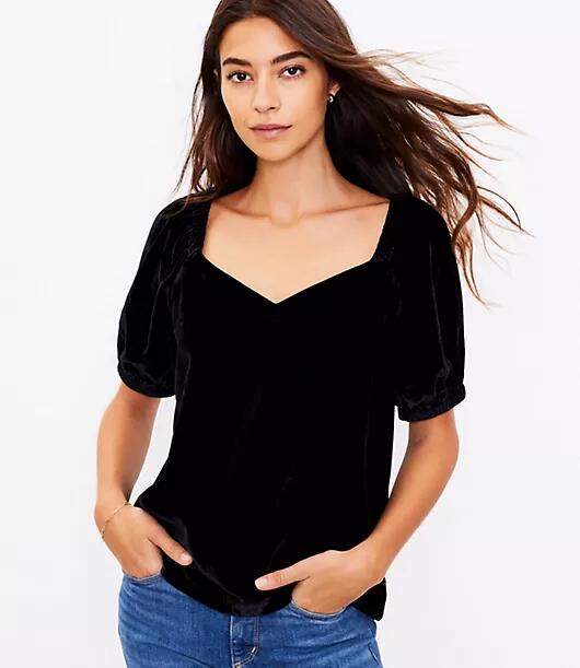 Loft Petite Velvet Puff Sleeve Top Cover