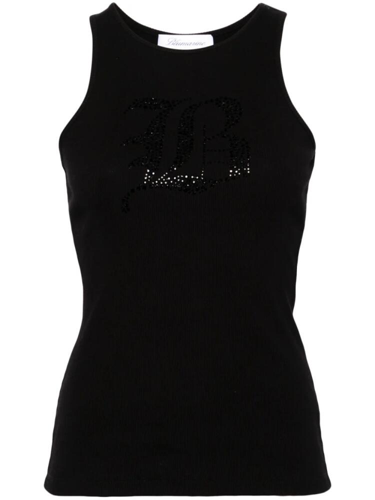 Blumarine rhinestoned ribbed-knit tank top - Black Cover