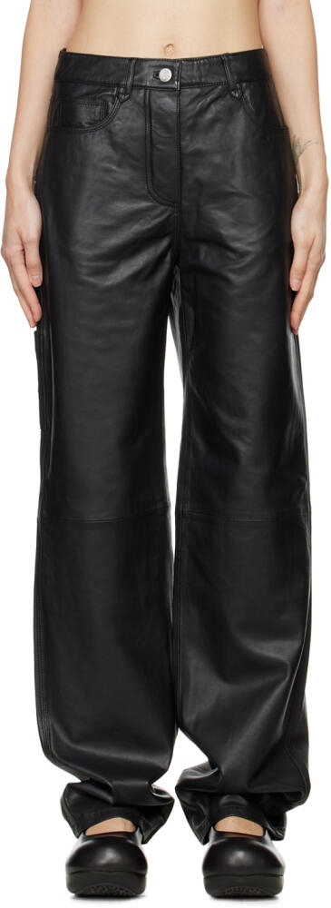 REMAIN Birger Christensen Black Charlene Leather Trousers Cover