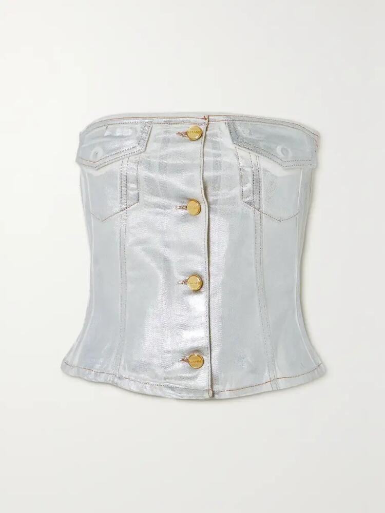 GANNI - + Net Sustain Strapless Metallic Organic Denim Bustier Top - White Cover