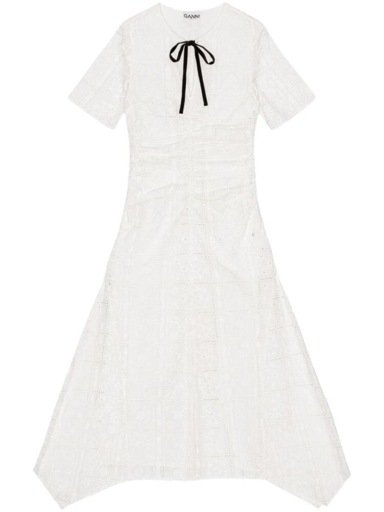 GANNI embroidered midi dress - White Cover