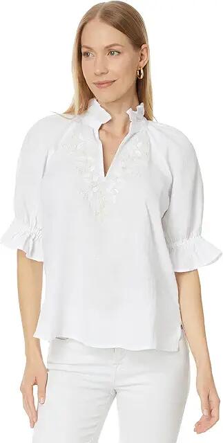 Tommy Bahama Coastalina Shell Emb Short Sleeve Top (White) Women's Clothing Cover