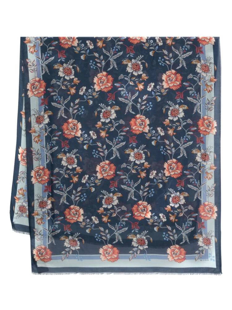 ETRO floral-print frayed scarf - Blue Cover