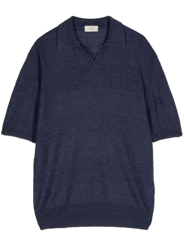 Altea chevron-knit linen-blend polo shirt - Blue Cover