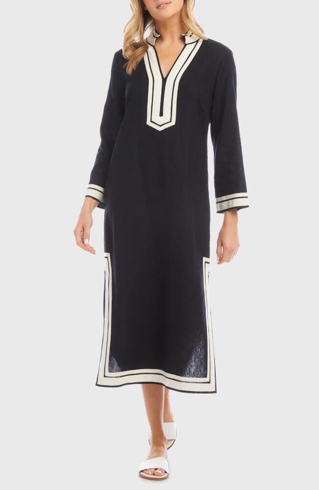 Karen Kane The St. Tropez Long Sleeve Linen Blend Midi Dress in Black/Cream Cover