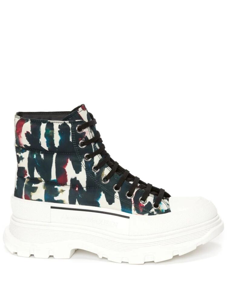 Alexander McQueen graffiti-print high-top sneakers - Green Cover