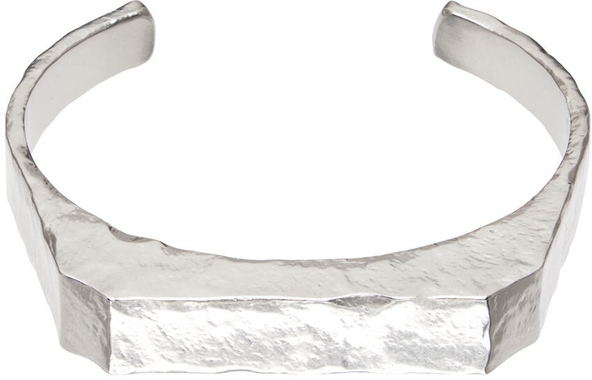 MM6 Maison Margiela Silver Metal Chiseled Cuff Bracelet Cover