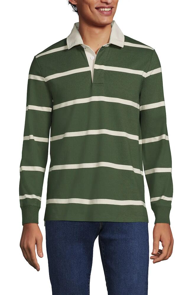 Lands' End Long Sleeve Rugby Shirt in Estate Green/ivory Rugby Strip Cover