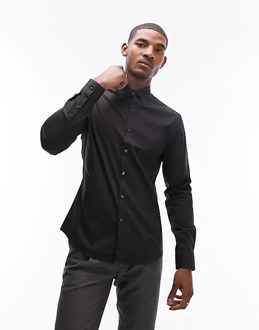 Topman long sleeve formal stretch shirt in black Cover