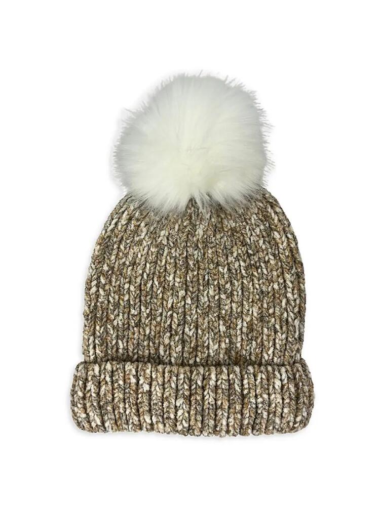 MARCUS ADLER Women's Chenille Faux Fur Trim Beanie - Taupe Cover