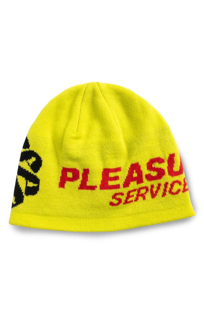 PLEASURES Service Skully Beanie in Safety Green Cover