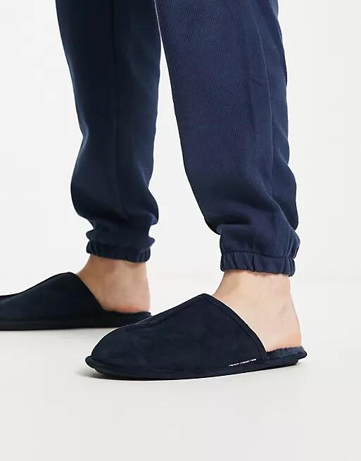 French Connection mule faux fur line slippers in navy Cover