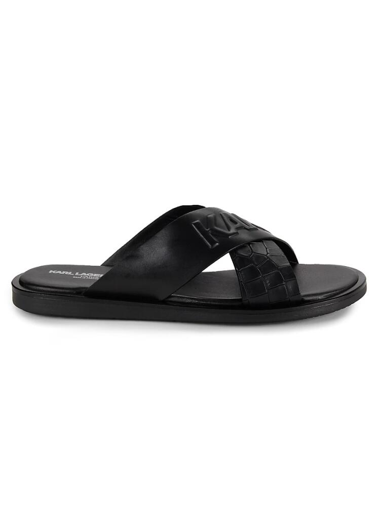 Karl Lagerfeld Paris Men's Logo Leather Flat Sandals - Black Cover