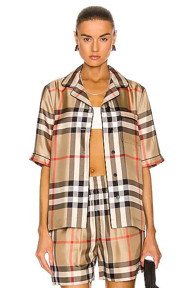 Burberry Tierney Bowling Pajama Shirt in Beige Cover