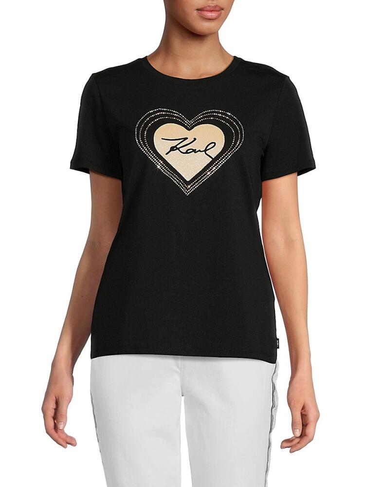 Karl Lagerfeld Paris Women's Karl Heart Crewneck Tee - Black Cover