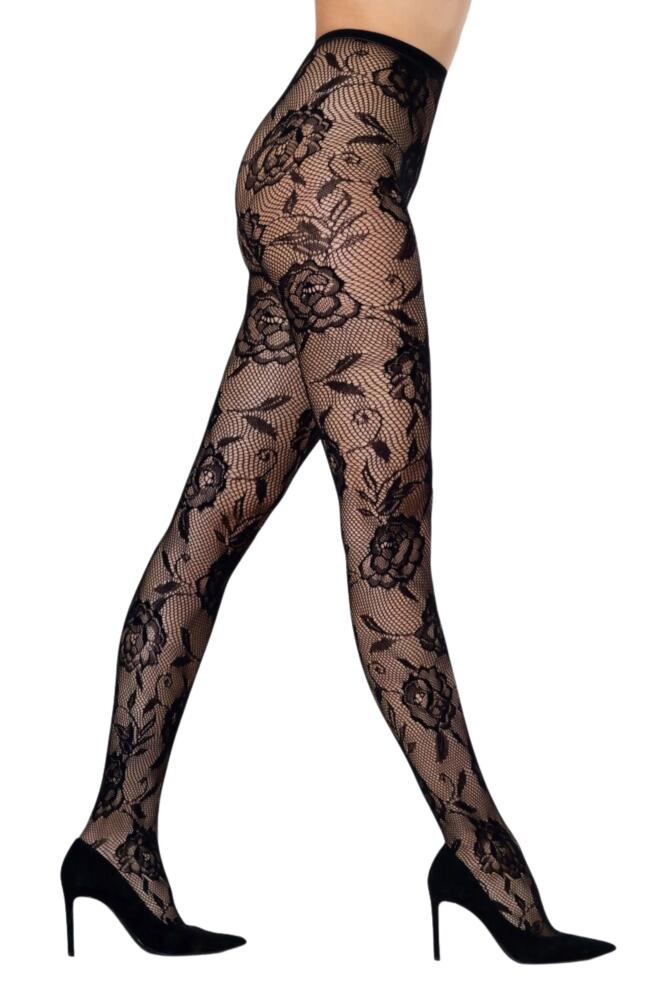 LECHERY® Floral Net Tights in Black Cover