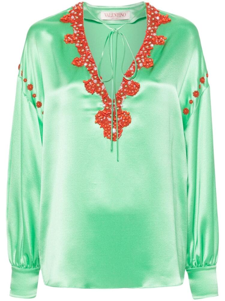 Valentino Garavani bead-embroidered silk blouse - Green Cover