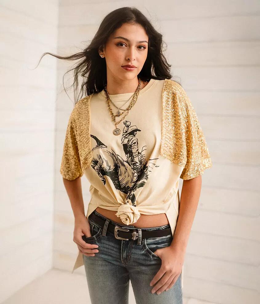 Sterling & Stitch Rodeo Cowboy Sequin T-Shirt Cover