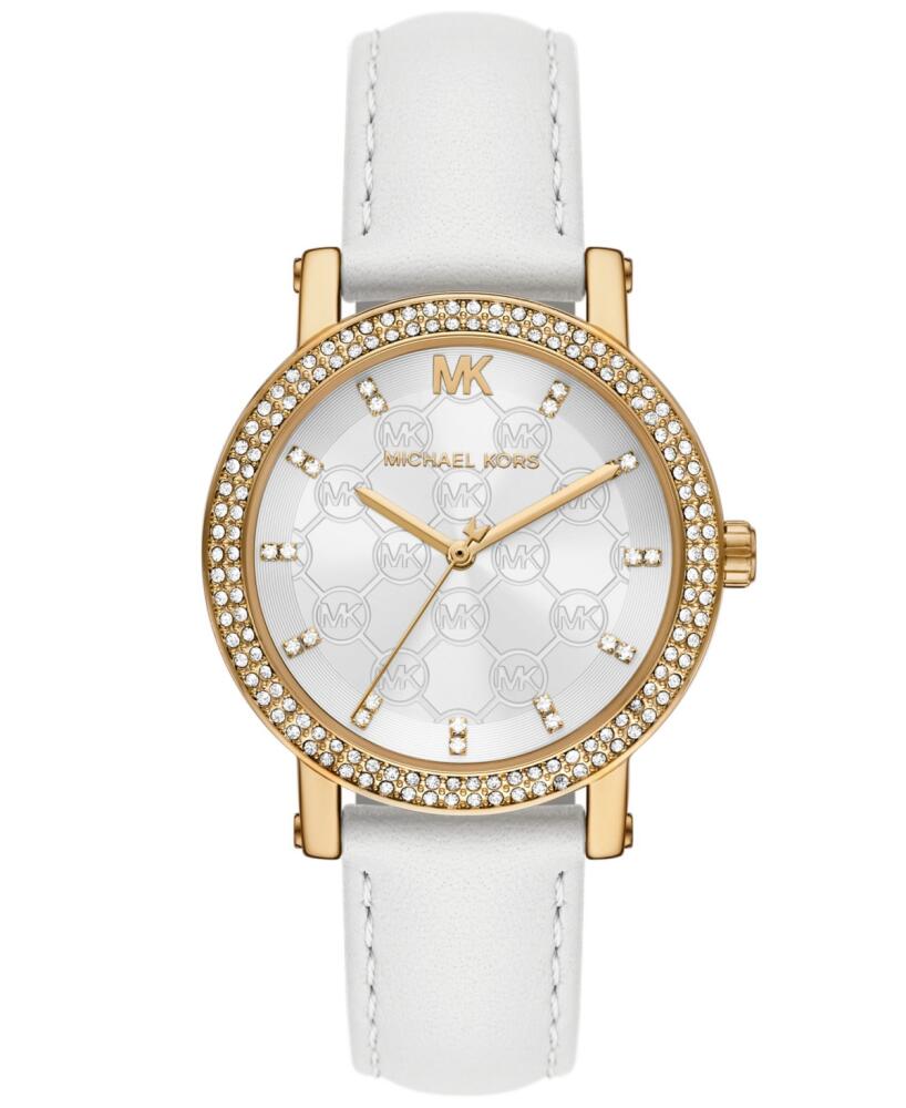 Michael Kors Women's Corey Three-Hand White Leather Watch 38mm - White Cover