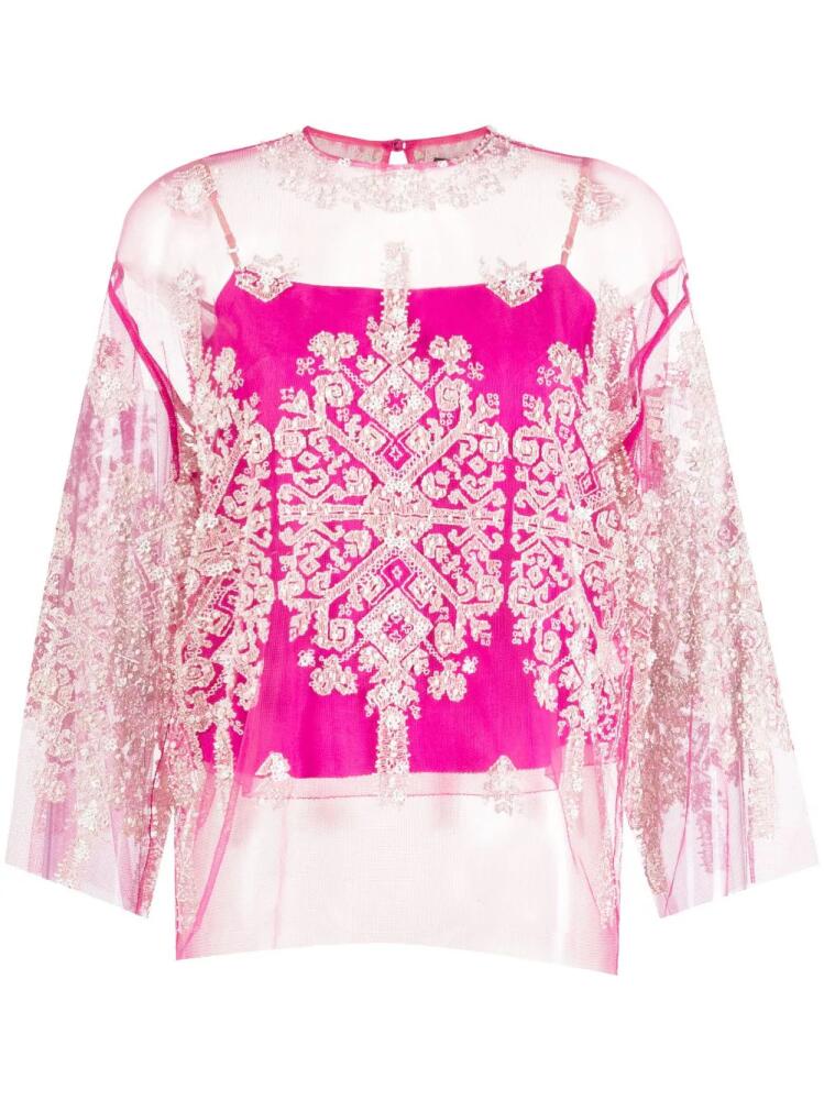 Biyan embroidered semi-sheer blouse - Pink Cover