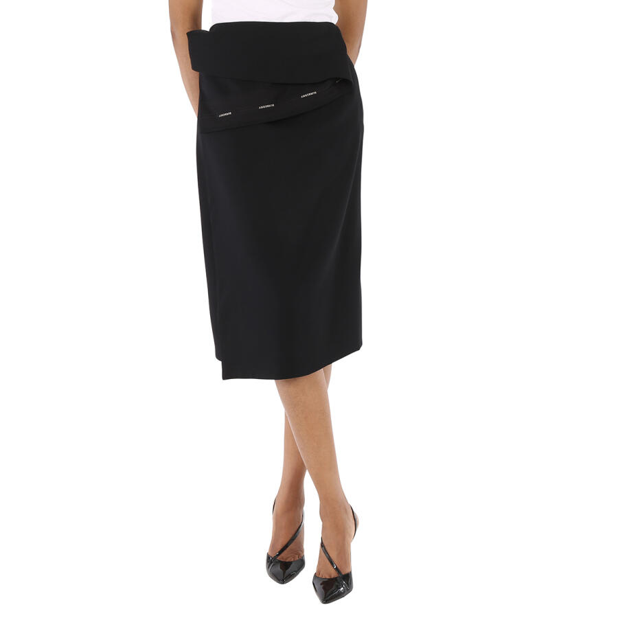 Burberry Ladies Black Asymmetrical Wrap Midi Skirt Cover