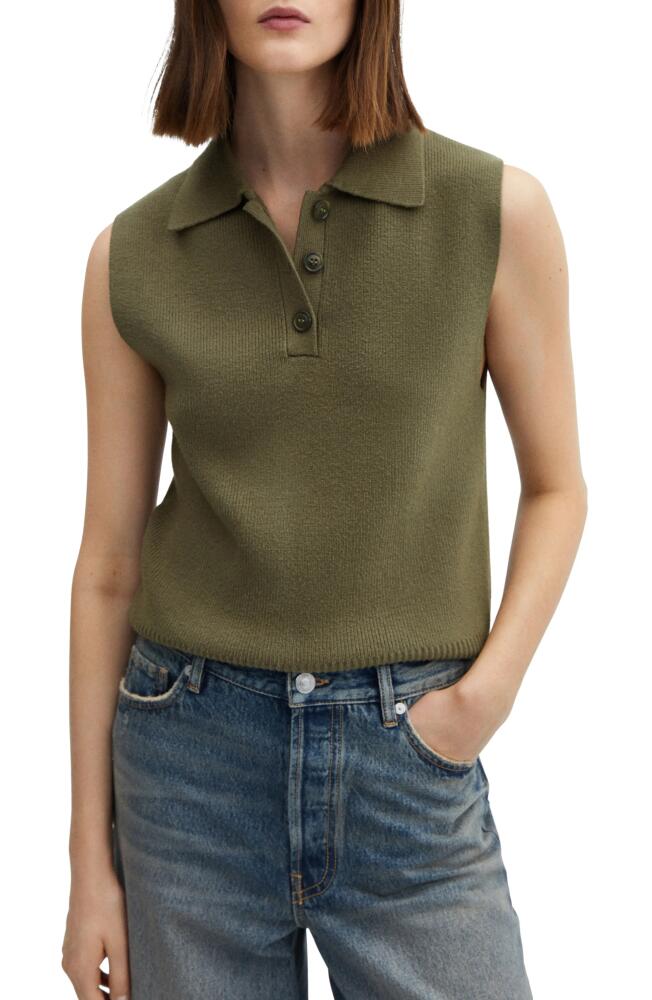 MANGO Button Placket Sweater Vest in Khaki Cover