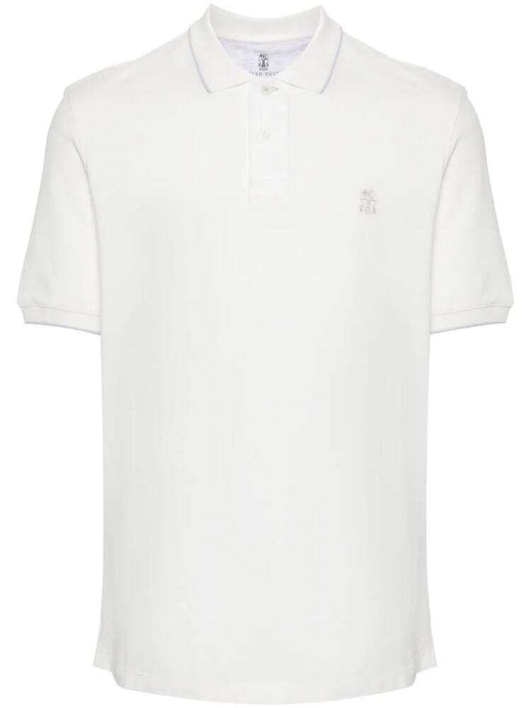 Brunello Cucinelli logo-embroidered cotton polo shirt - Neutrals Cover